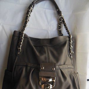 NEW b. Makowsky GRAY LEATHER BAG w/ SILVER Shoulderbag Purse